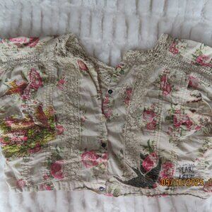 Magnolia Pearl European Cotton Paisley Crop Top with Buttons - One Size